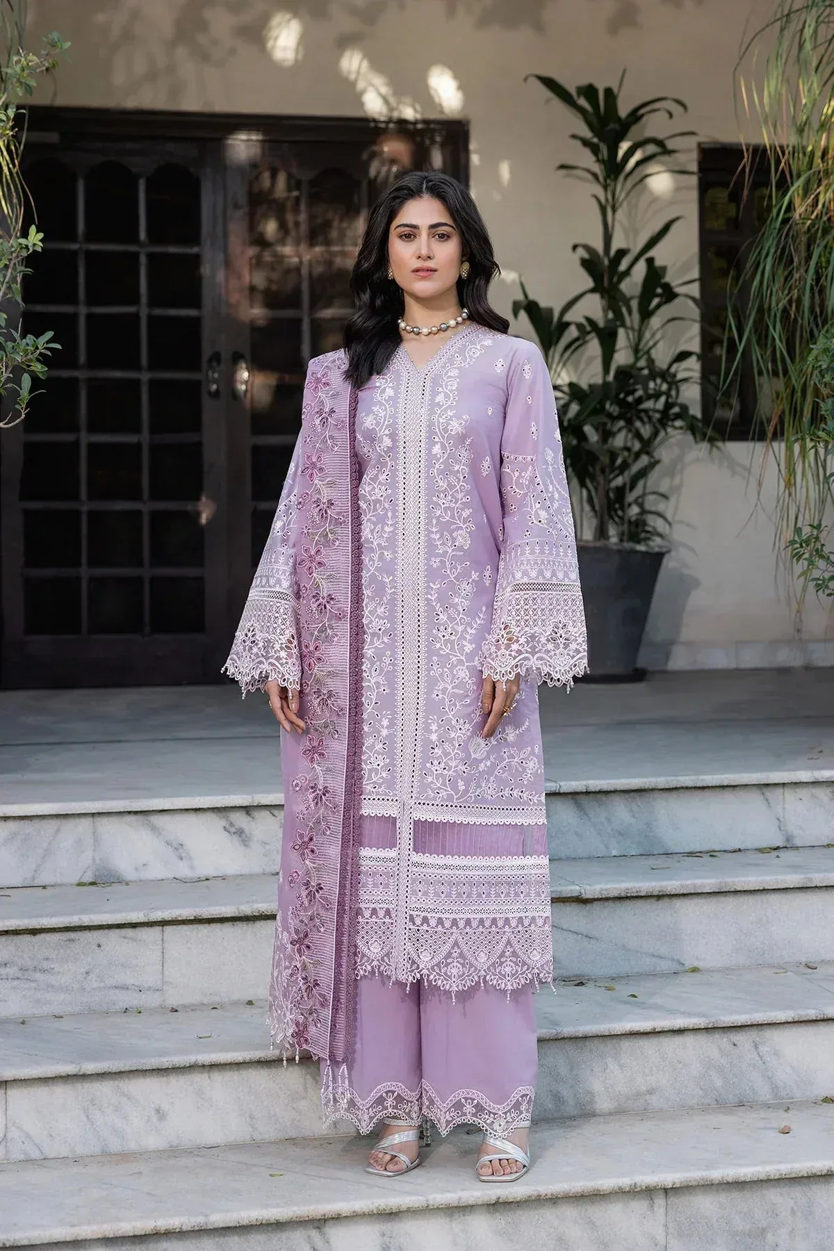 Farasha Bahaar Embroidered Lawn Lilac Organza – view 1 – Poshaq
