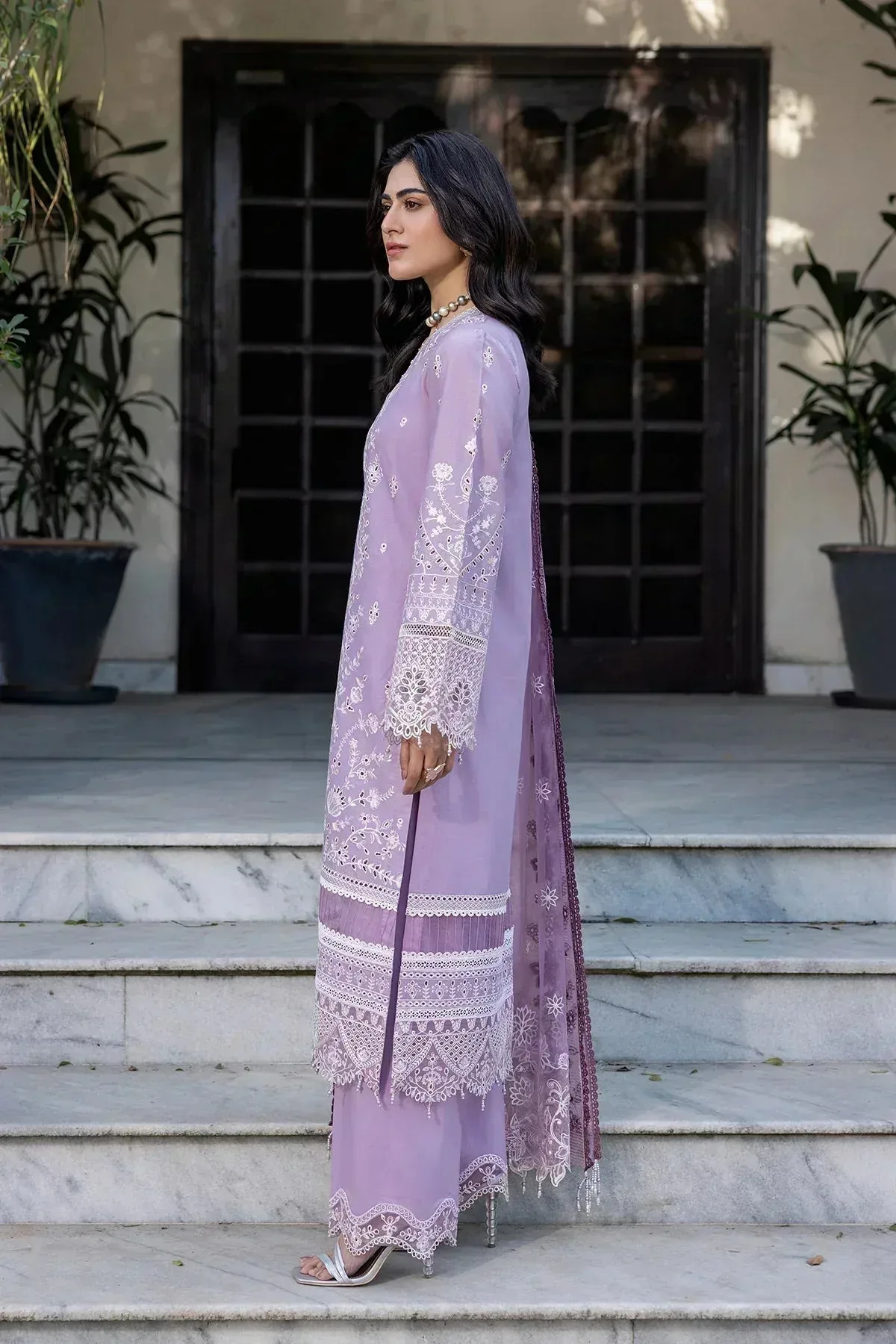 Farasha Bahaar Embroidered Lawn Lilac Organza – view 2 – Poshaq