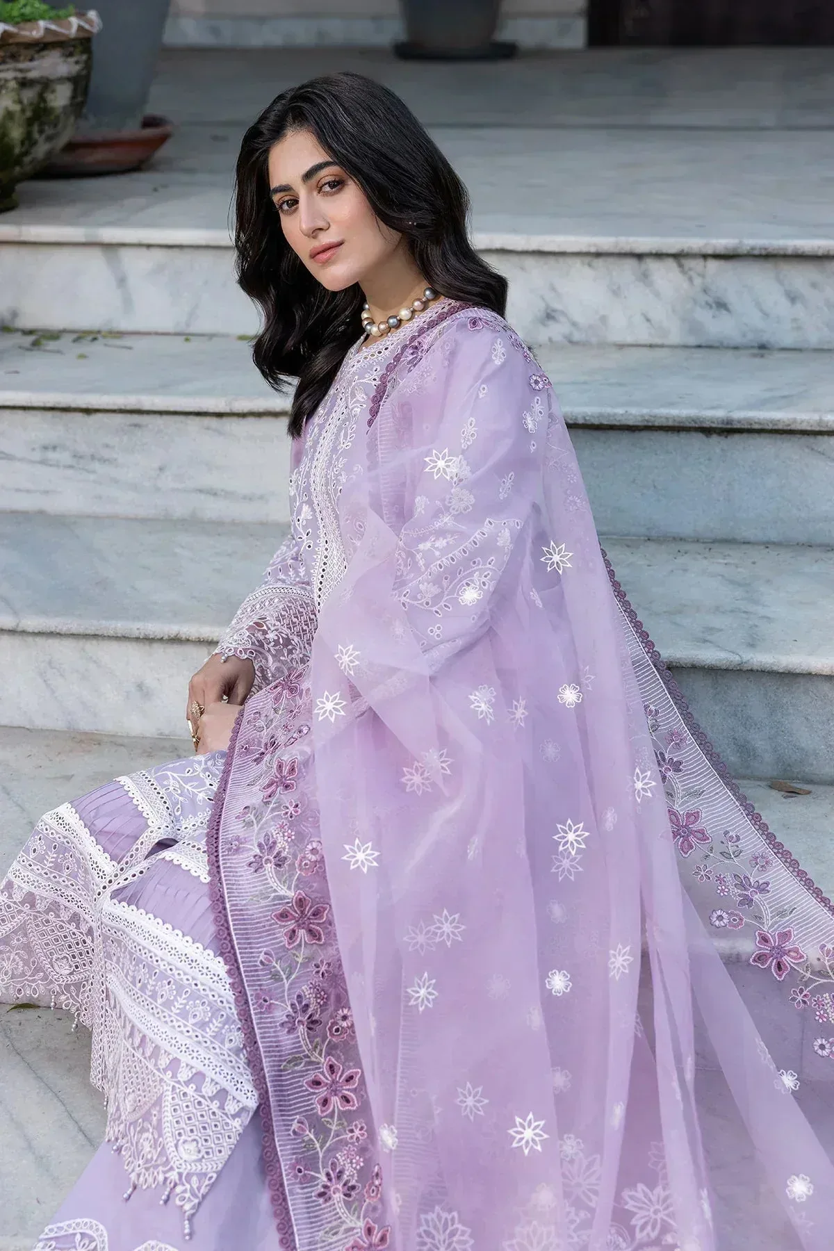 Farasha Bahaar Embroidered Lawn Lilac Organza – view 3 – Poshaq