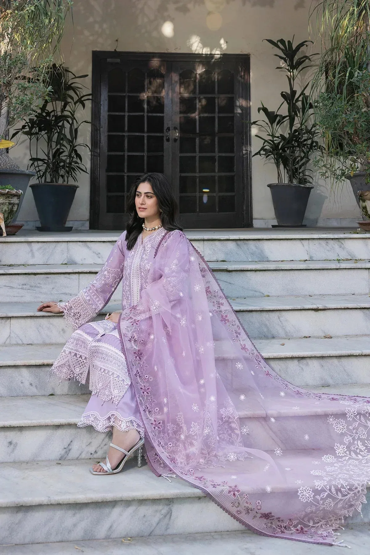Farasha Bahaar Embroidered Lawn Lilac Organza – view 4 – Poshaq