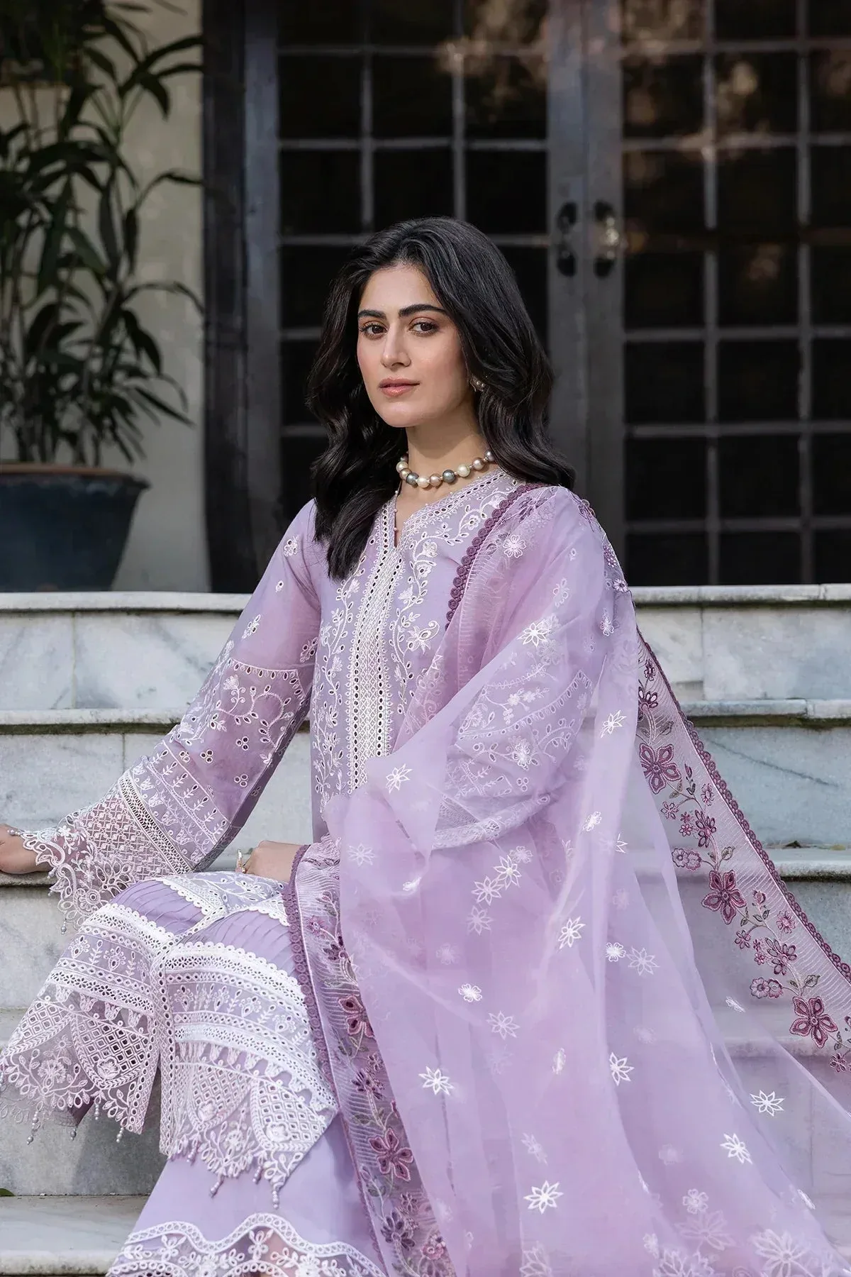 Farasha Bahaar Embroidered Lawn Lilac Organza – view 5 – Poshaq