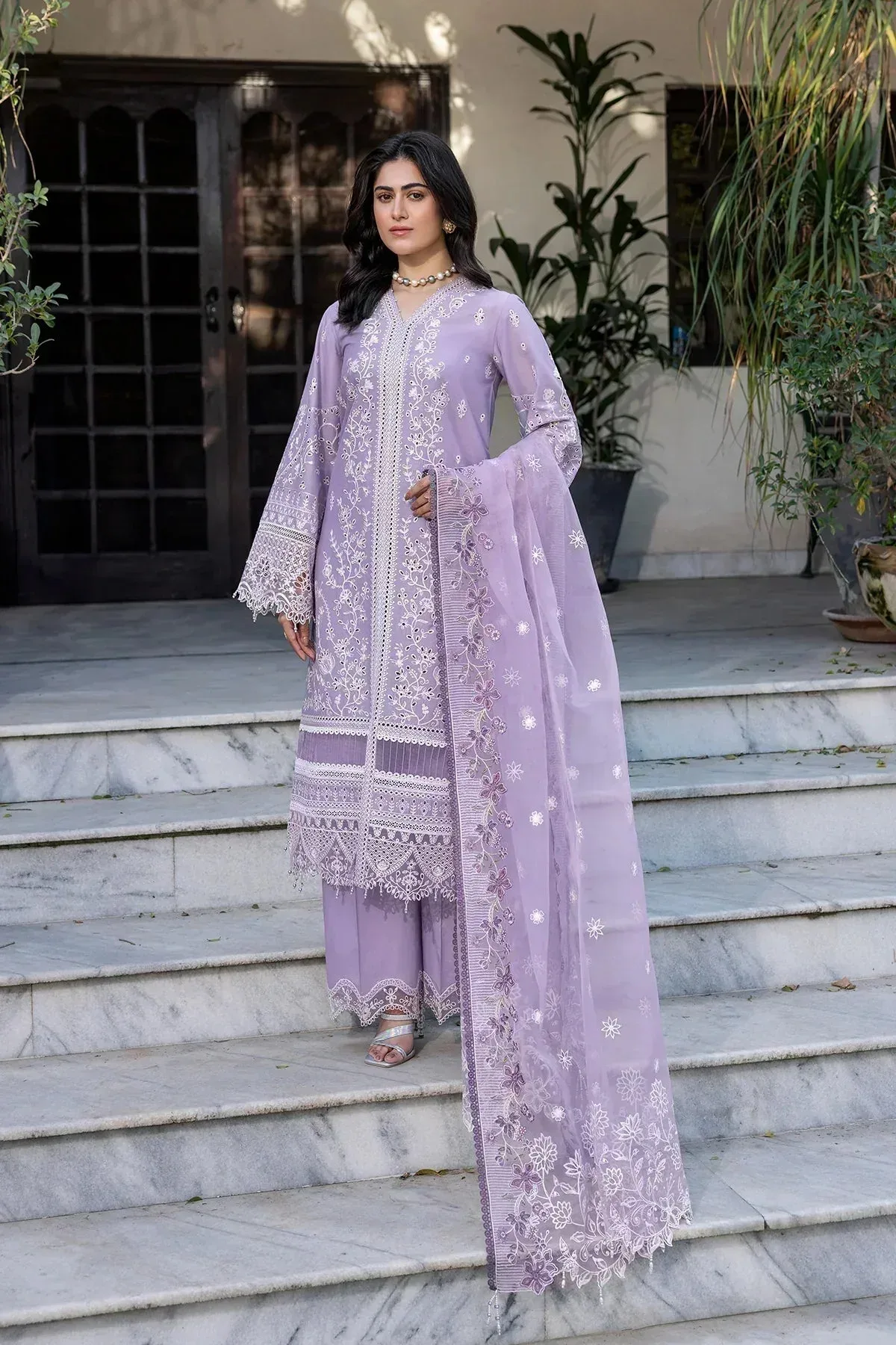 Farasha Bahaar Embroidered Lawn Lilac Organza – view 7 – Poshaq