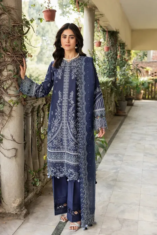 Farasha Bahaar Embroidered Lawn Blue Organza – view 1 – Poshaq