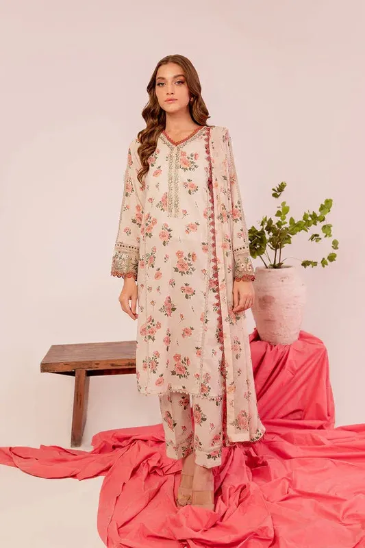 Farasha Printed Essentials Pink Organza – view 1 – Poshaq