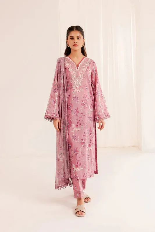 Farasha Printed Essentials Purple Organza – view 1 – Poshaq