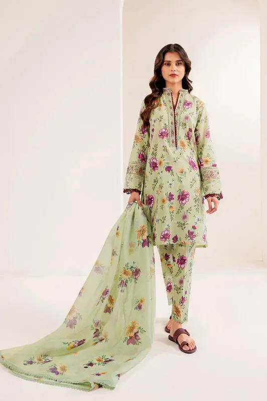 Farasha Printed Essentials Green Organza – view 1 – Poshaq