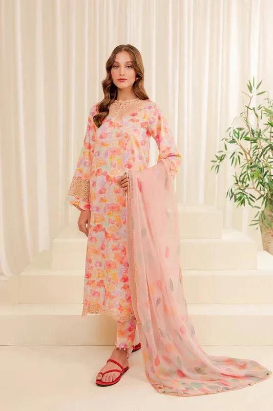 Farasha Printed Essentials Peach Organza – view 1 – Poshaq