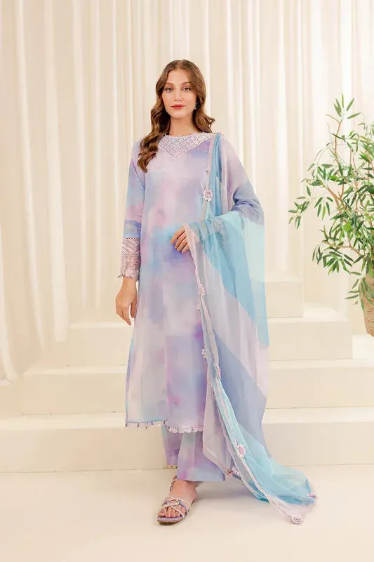 Farasha Printed Essentials Blue Organza – view 1 – Poshaq