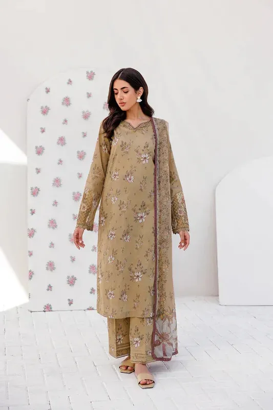 Farasha Printed Essentials Brown Organza – view 1 – Poshaq