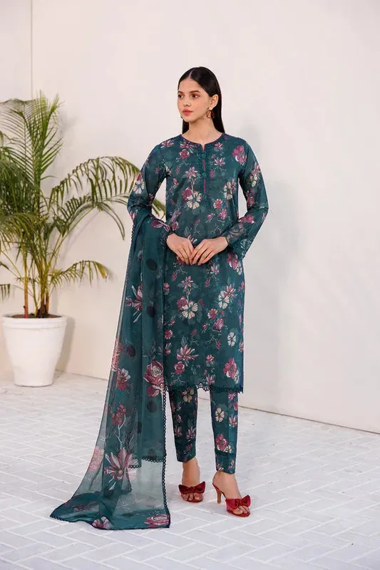 Farasha Printed Essentials Green Organza – view 1 – Poshaq