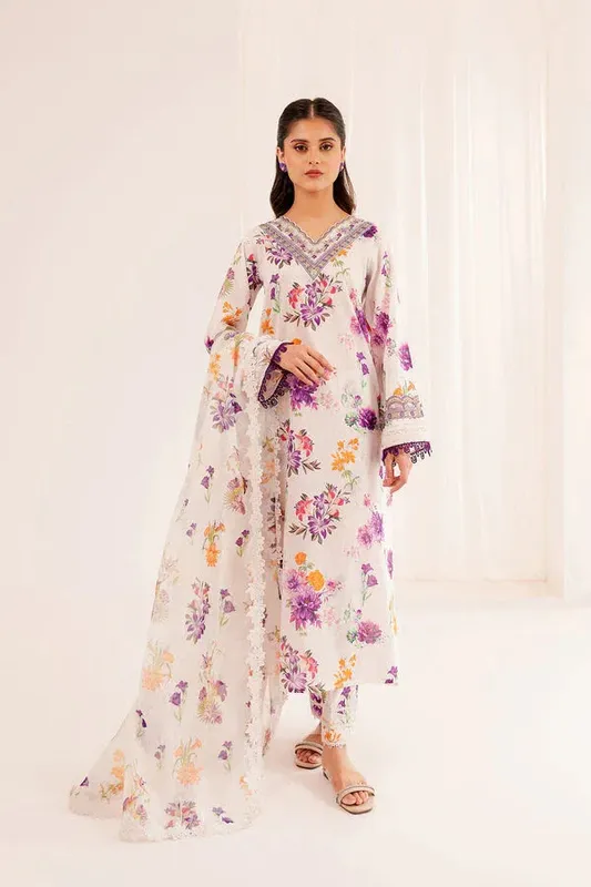 Farasha Printed Essentials Ivory Organza – view 1 – Poshaq