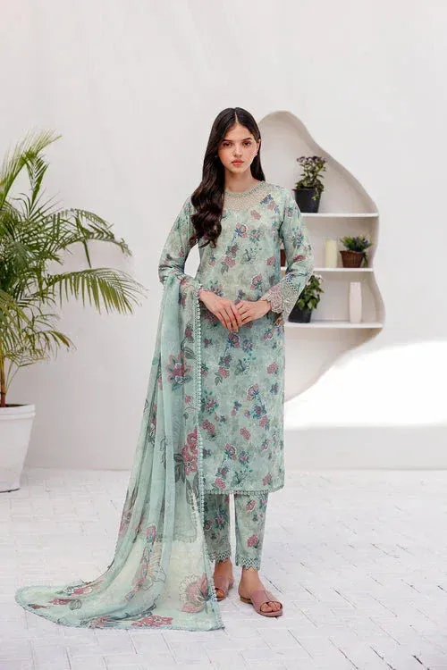 Farasha Printed Essentials Blue Organza – view 1 – Poshaq