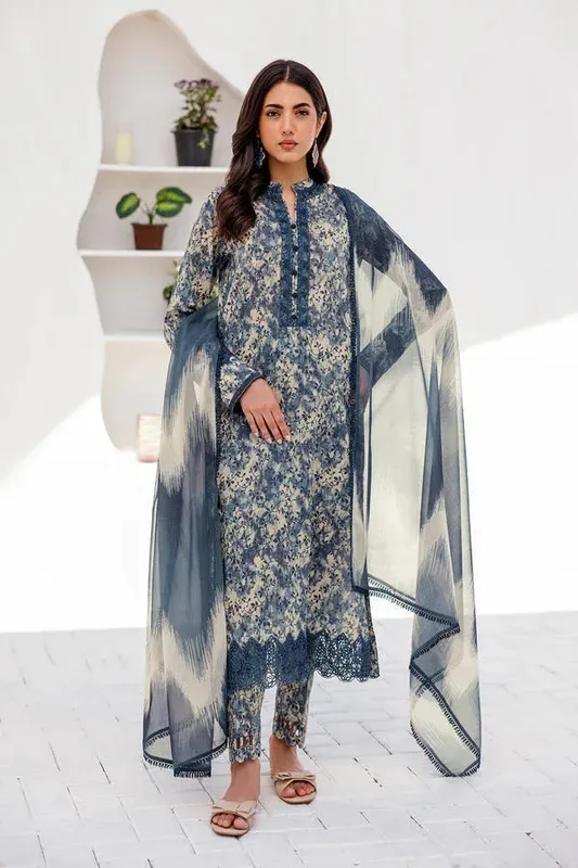 Farasha Printed Essentials Beige Organza – view 1 – Poshaq