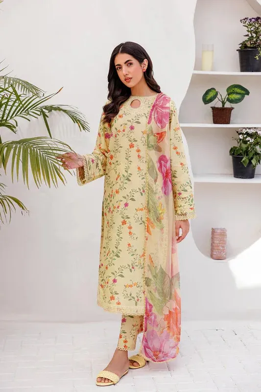Farasha Printed Essentials Yellow Organza – view 1 – Poshaq