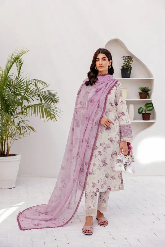 Farasha Printed Essentials Ivory Organza – view 1 – Poshaq