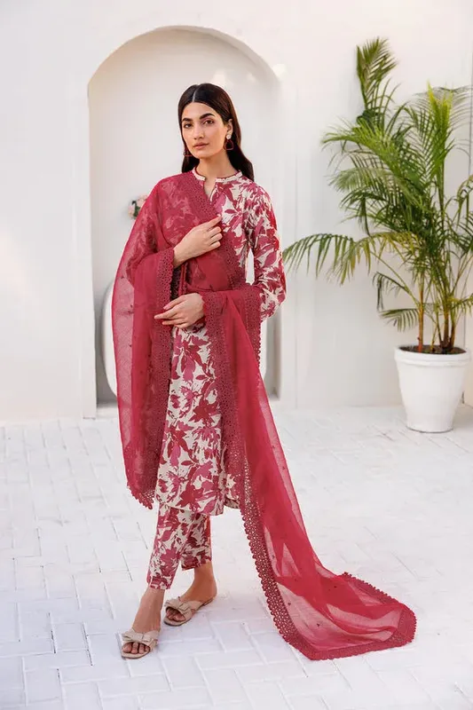 Farasha Printed Essentials Red Organza – view 1 – Poshaq