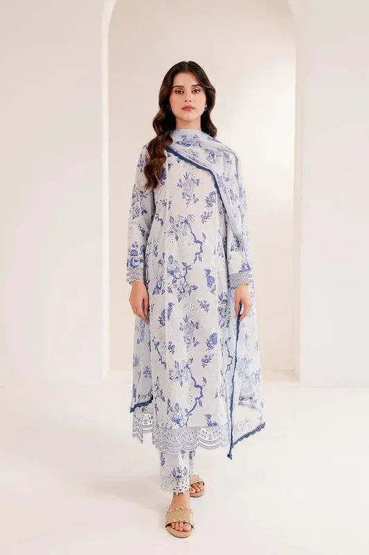 Farasha Printed Essentials White Organza – view 1 – Poshaq