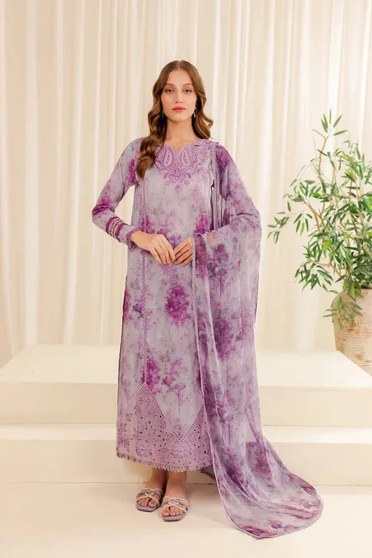 Farasha Printed Essentials Lilac Organza – view 1 – Poshaq
