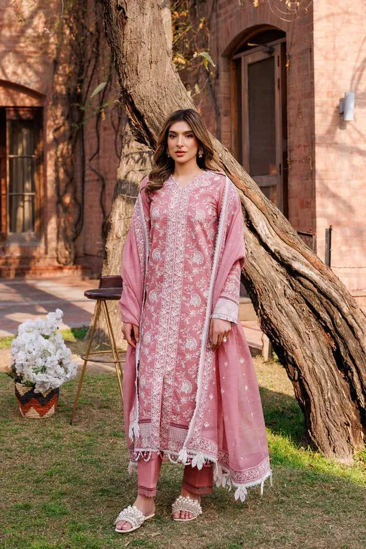 Farasha Dastoor Embroidered Lawn SS24 Pink Cotton – view 1 – Poshaq