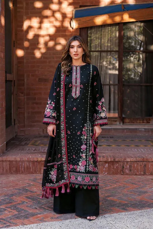 Farasha Dastoor Embroidered Lawn SS24 Black Chiffon – view 1 – Poshaq