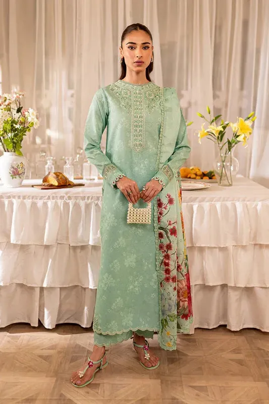 Farasha Seraya Lawn 24 Ferozi Organza – view 1 – Poshaq