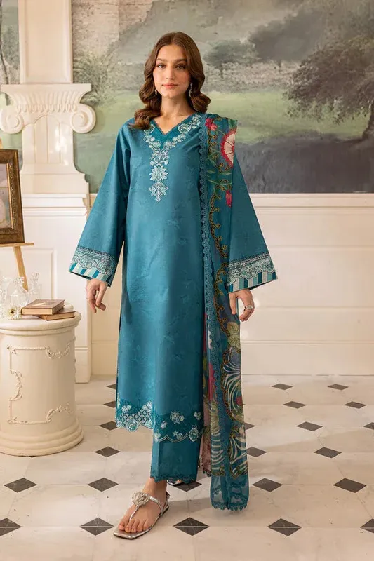 Farasha Seraya Lawn 24 Teal Organza – view 1 – Poshaq