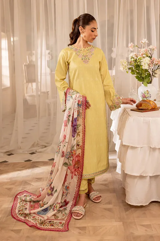 Farasha Seraya Lawn 24 Yellow Organza – view 1 – Poshaq