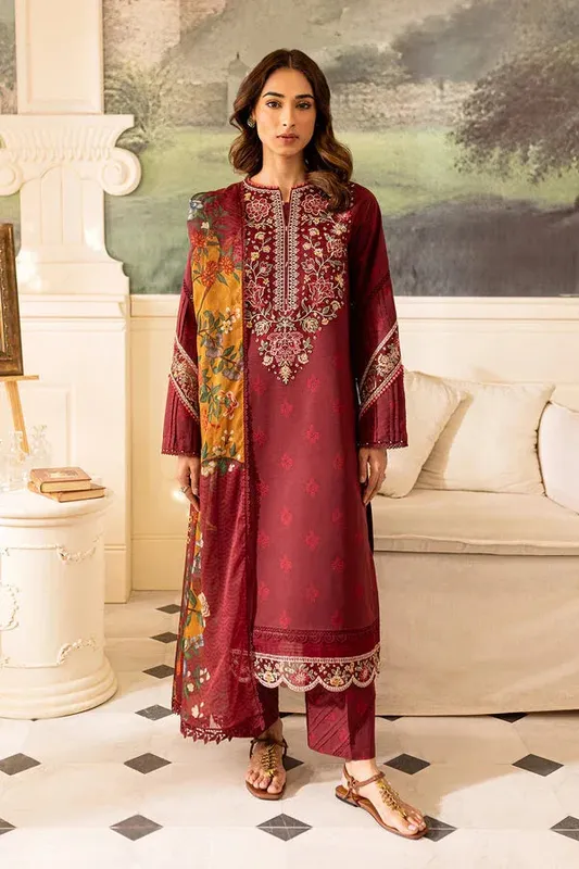 Farasha Seraya Lawn 24 Maroon Organza – view 1 – Poshaq