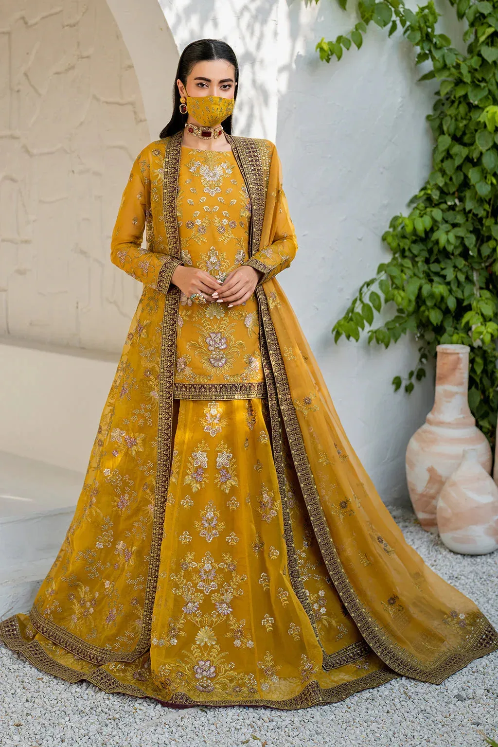 Flossie Naqsh Formals Mustard Organza – view 1 – Poshaq