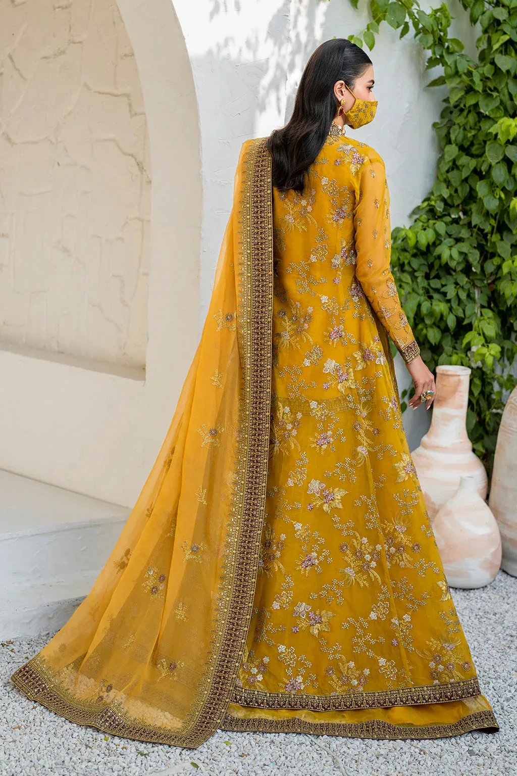 Flossie Naqsh Formals Mustard Organza – view 2 – Poshaq