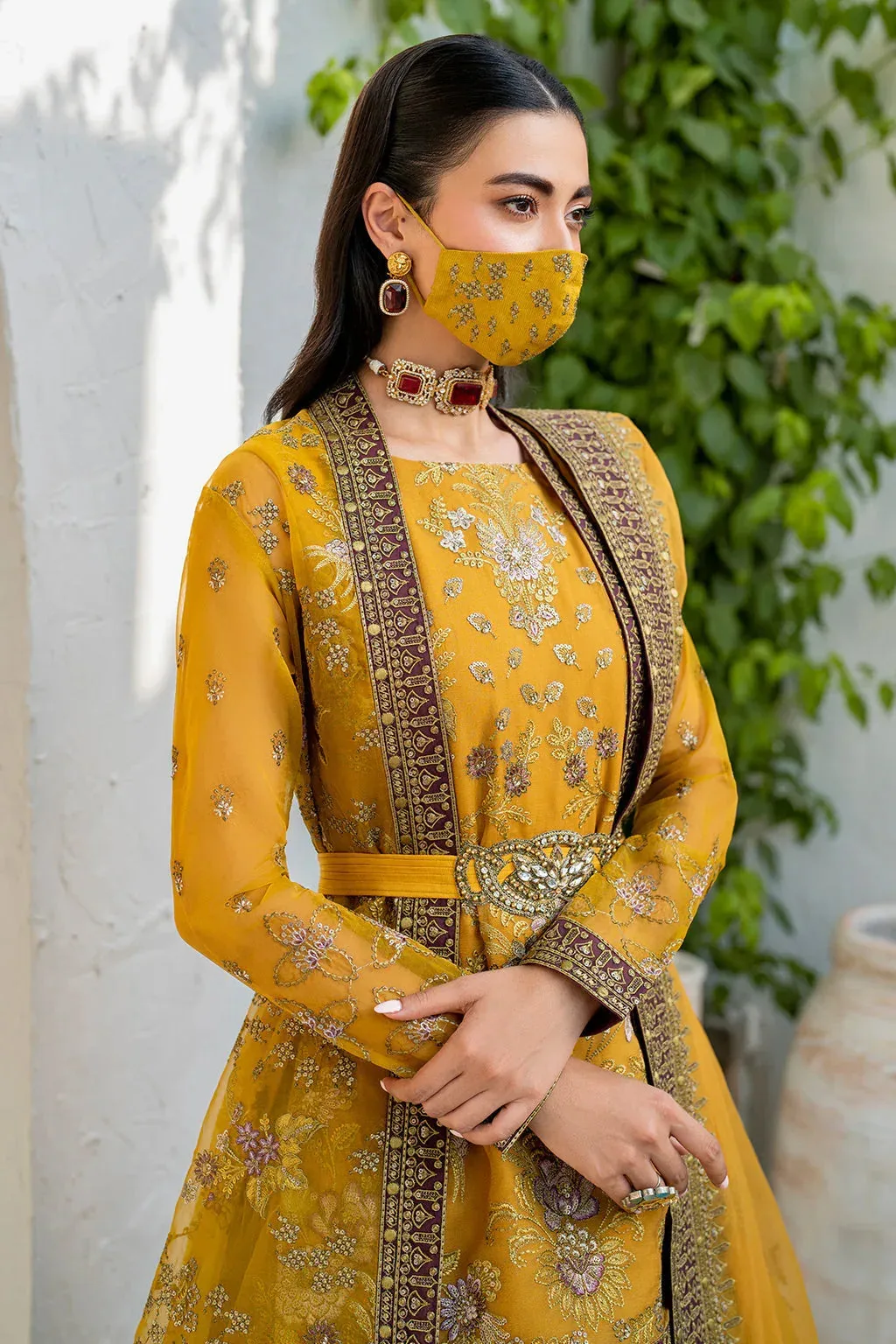 Flossie Naqsh Formals Mustard Organza – view 3 – Poshaq