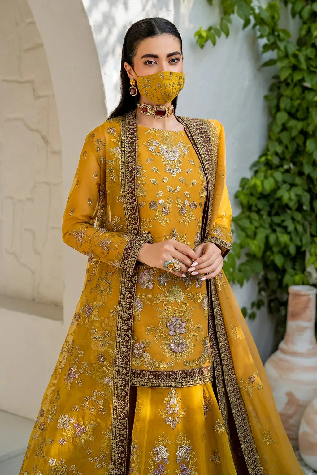 Flossie Naqsh Formals Mustard Organza – view 4 – Poshaq