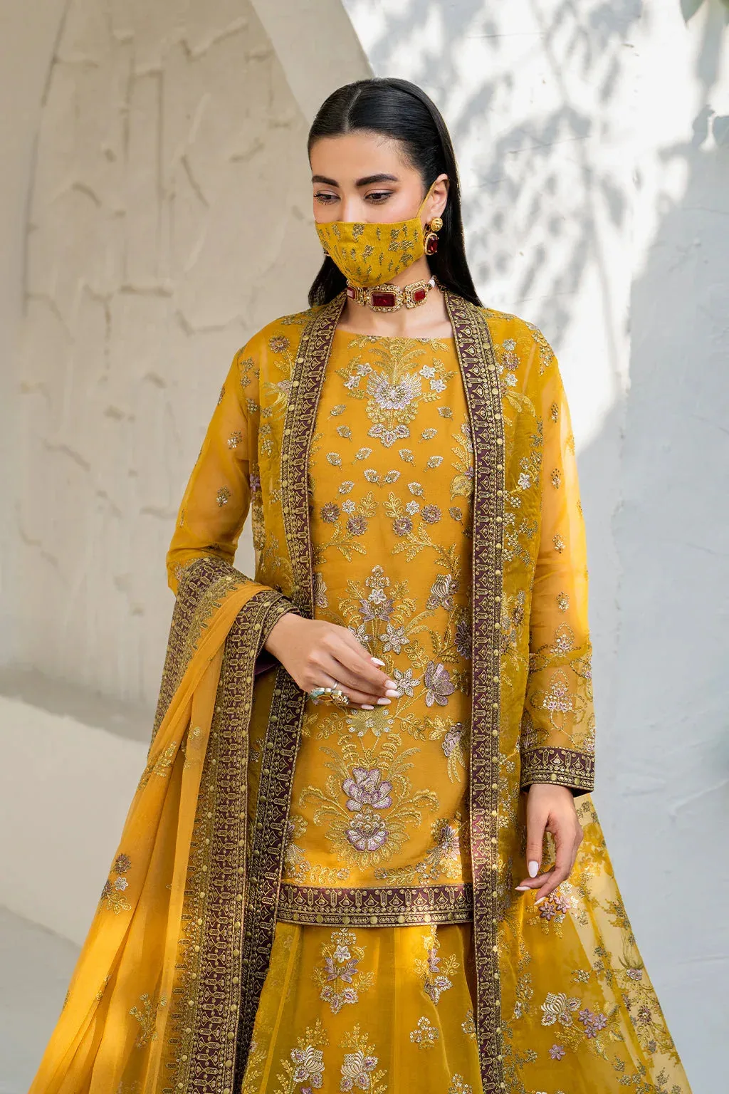 Flossie Naqsh Formals Mustard Organza – view 5 – Poshaq