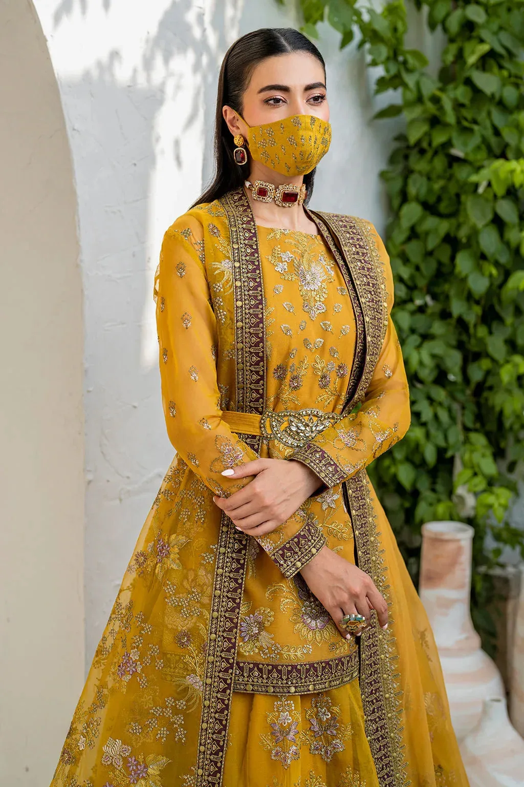 Flossie Naqsh Formals Mustard Organza – view 6 – Poshaq