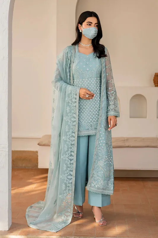 Flossie Naqsh Formals Sky Blue Organza – view 1 – Poshaq