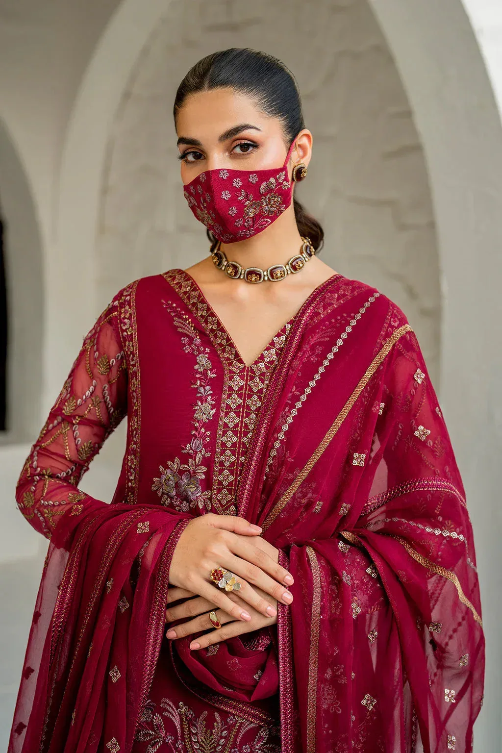 Flossie Naqsh Formals Berry Organza – view 3 – Poshaq