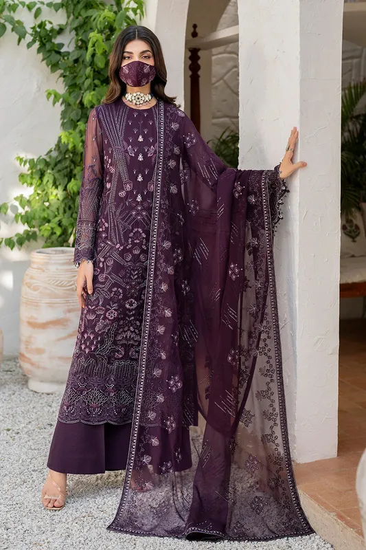 Flossie Naqsh Formals Deep Purple Organza – view 1 – Poshaq