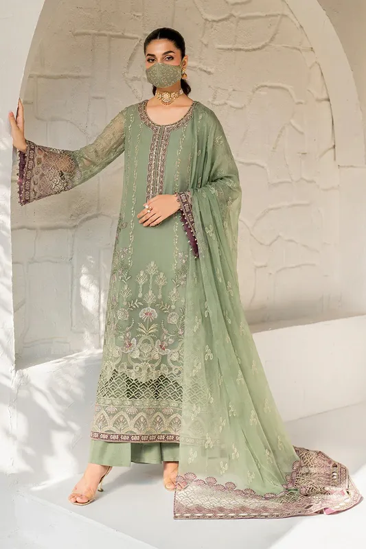 Flossie Naqsh Formals Greenish Gray Organza – view 1 – Poshaq