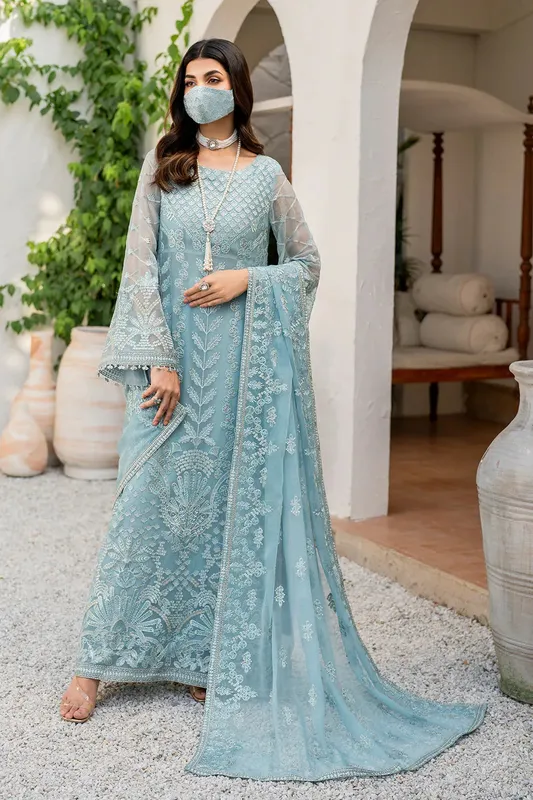 Flossie Naqsh Formals Light Blue Organza – view 1 – Poshaq
