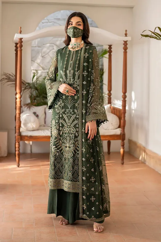 Flossie Naqsh Formals Sage Green Organza – view 1 – Poshaq
