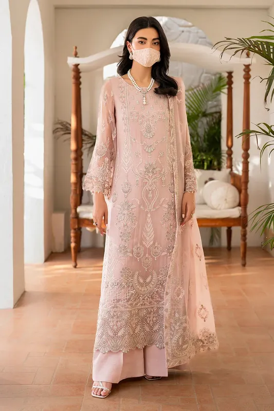 Flossie Naqsh Formals Peach Pink Organza – view 1 – Poshaq