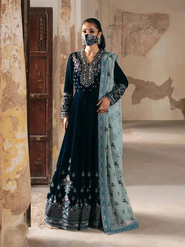 Flossie Siara Velvet Formals Teal Blue Chiffon – view 1 – Poshaq