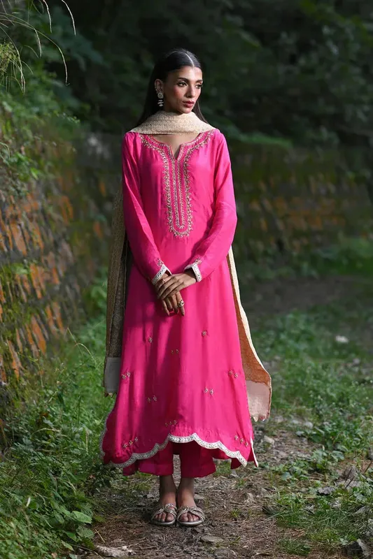 Hue Pret Farasha Luxury Pret Hot Pink Silk – view 1 – Poshaq