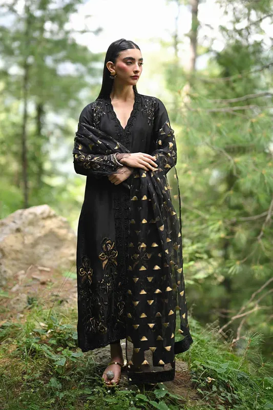 Hue Pret Farasha Luxury Pret Black Organza – view 1 – Poshaq
