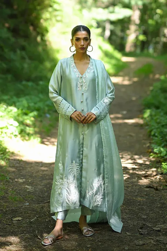Hue Pret Farasha Luxury Pret IceBery Green Silk – view 1 – Poshaq