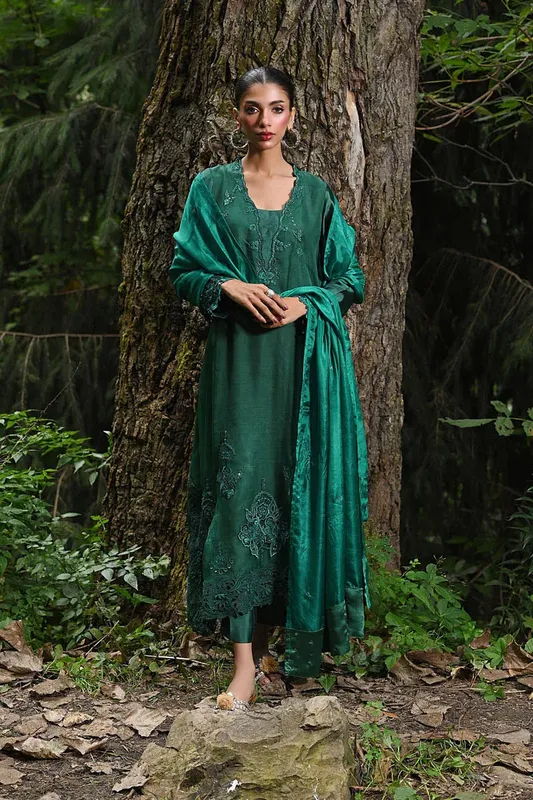 Hue Pret Farasha Luxury Pret Deep Green Organza – view 1 – Poshaq