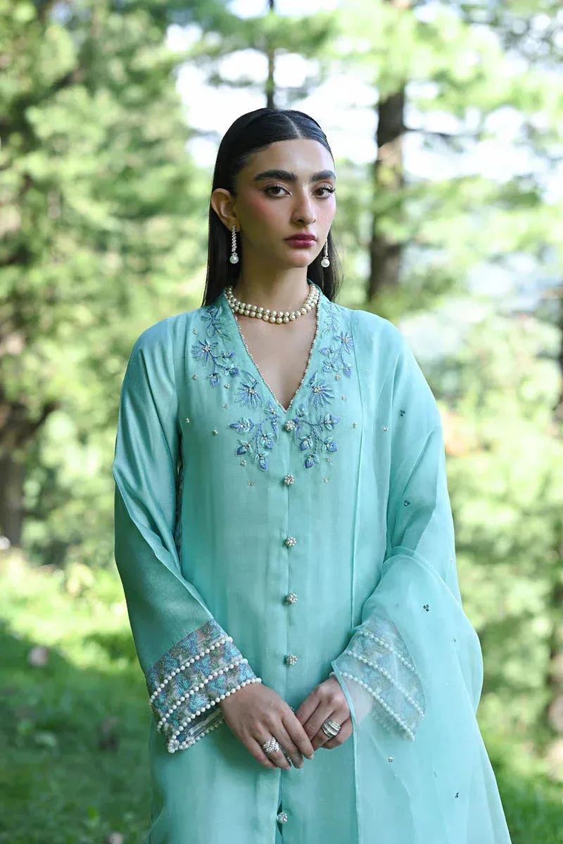 Hue Pret Farasha Luxury Pret Light Ferozi Organza – view 3 – Poshaq