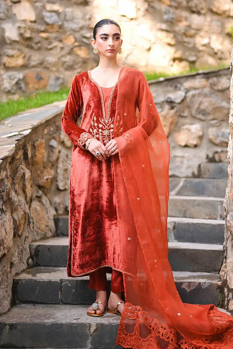 Hue Pret Farasha Luxury Winter Red Organza – view 1 – Poshaq