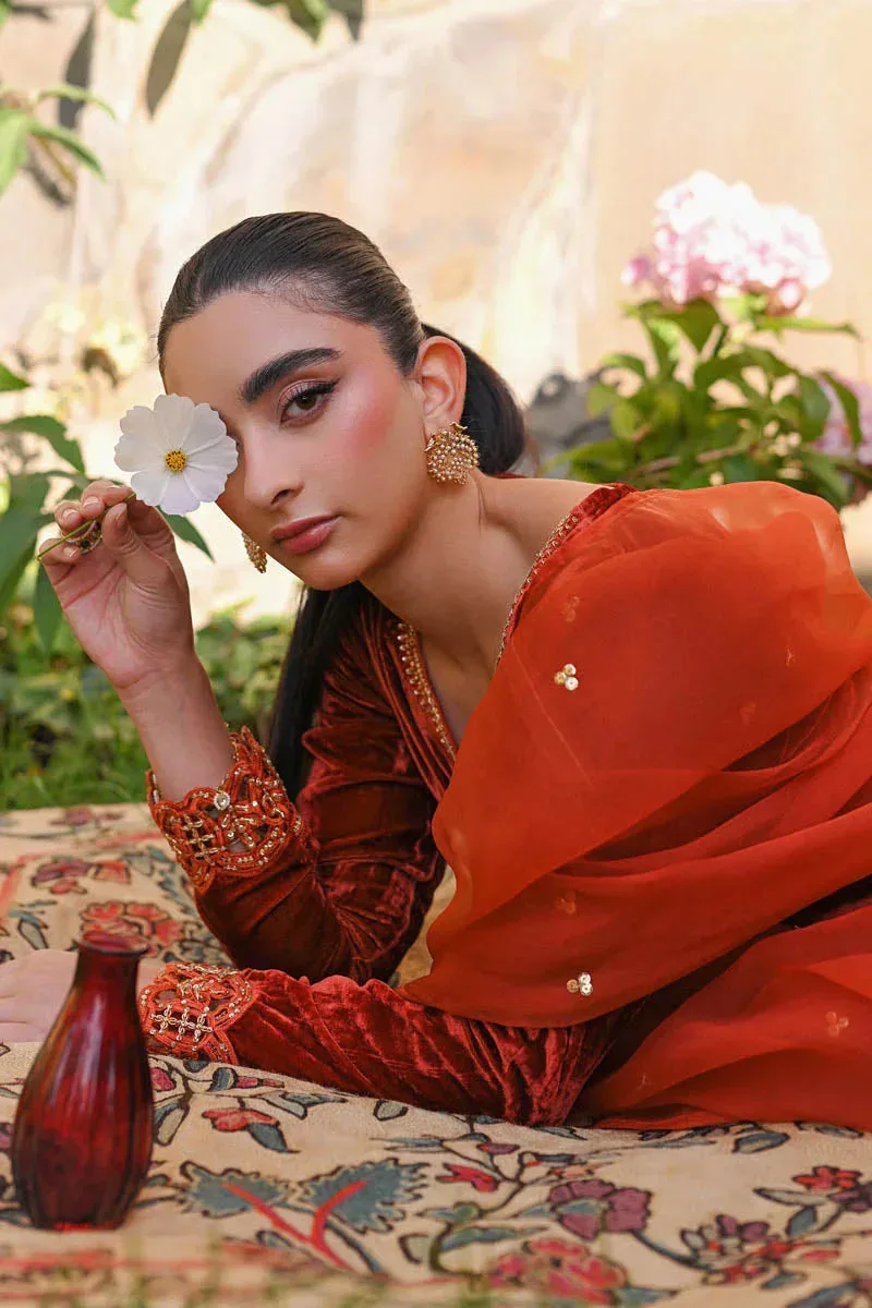Hue Pret Farasha Luxury Winter Red Organza – view 3 – Poshaq