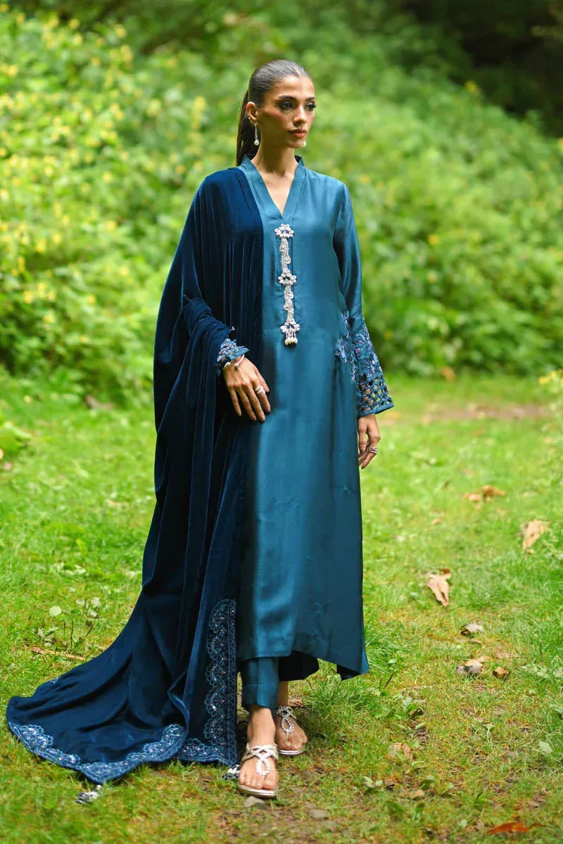 Hue Pret Farasha Luxury Winter Teal Blue Velvet – view 5 – Poshaq